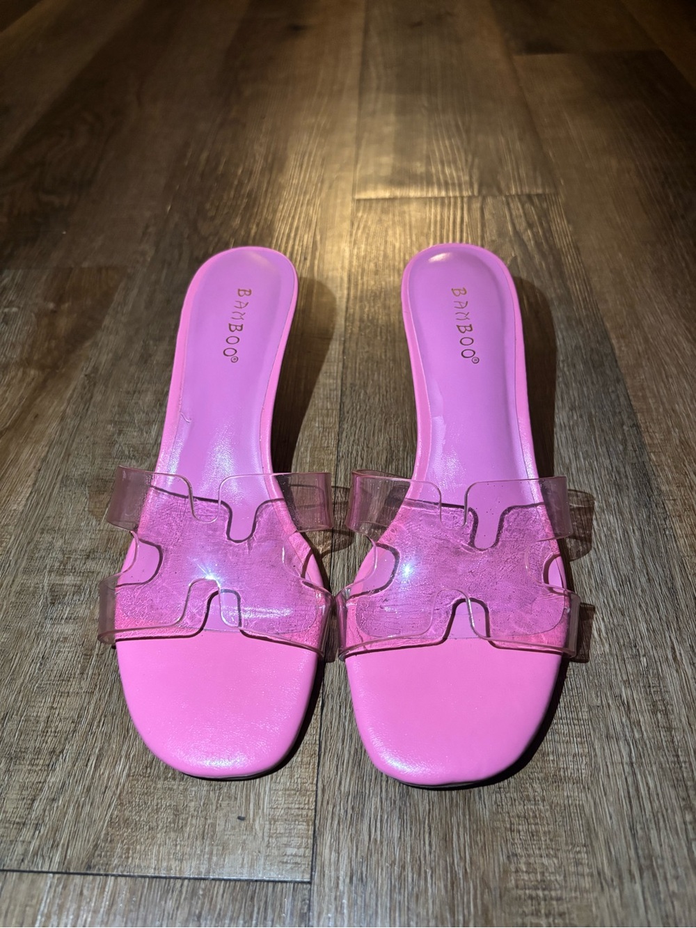 BAMBOO Hot Pink Slide Sandals with Clear Straps